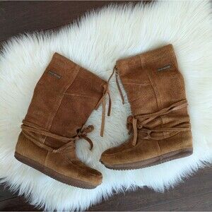 Steger Mukluks Short Brown Leather Winter Boots Women's Size US 9 Chestnut Brown